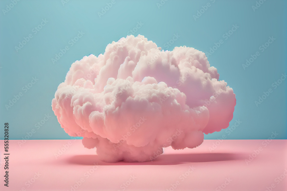 White fluffy cloud on pink background 3d illustration