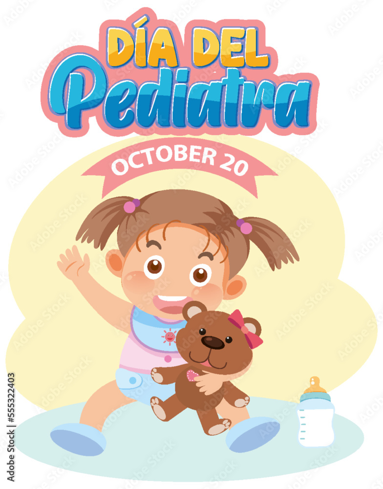 Día del Pediatra text with cartoon character Día del Pediatra text with cartoon character