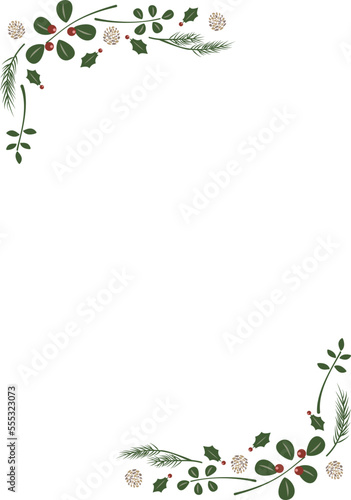 クリスマスイメージの葉っぱのあしらい・A4縦