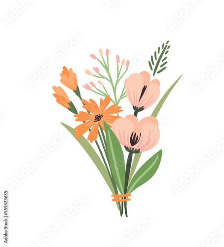Isolated llustration bouquet of flowers. Vector design concept for Valentines Day and other.