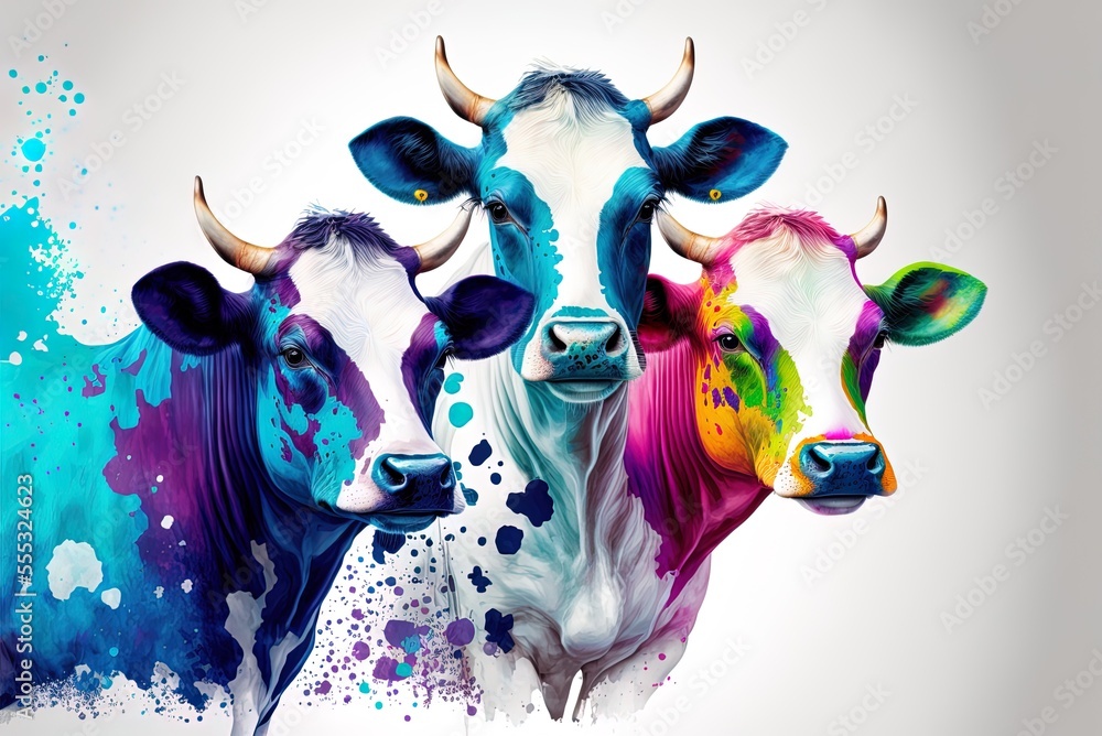 Cow Color Pallets Cows of different hues on white backdrop. Cow with spots as an example ...