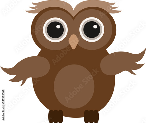 Cartoon owl. Forest bird. Owl with brown feathers.