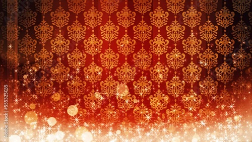 カラフルな模様の入った背景にキラキラしたパーティクルが上昇する映像