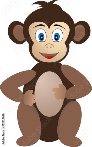 Funny macaque with brown fur. Vector illustration.
