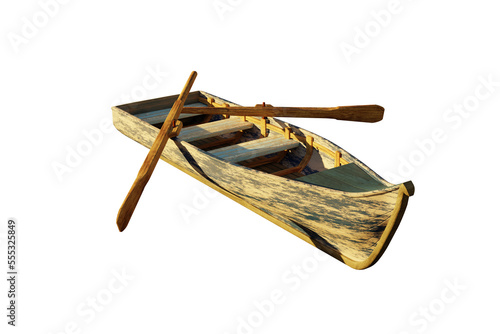 Old boat with oars on transparent background. 3D Render Fototapet