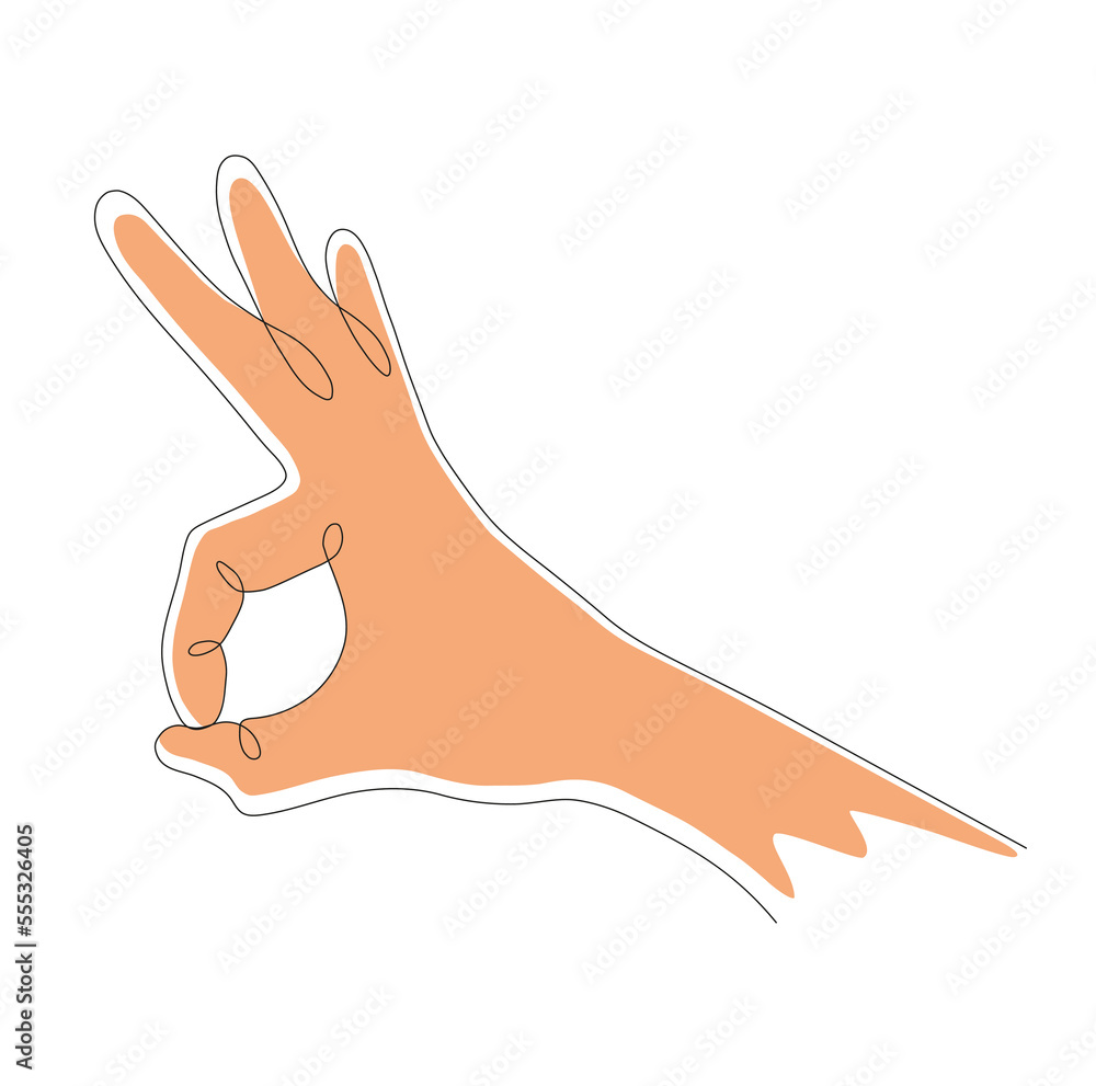 illustration of a hand showing fingers ok. hand drawn in minimalist line style. EPS 10 Vector. illustration of a hand showing fingers ok. hand drawn in minimalist line style. EPS 10 Vector.