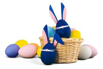 Cute bunny made of easter eggs. Happy Easter