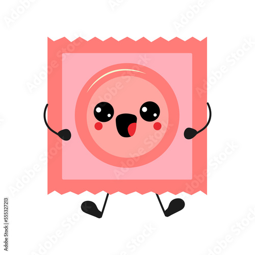 Cute kawaii condom cartoon character vector illustration. Safe sex,birth control and contraception concept.