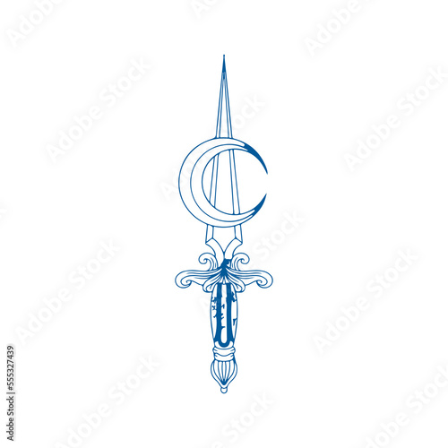 vector illustration of a dagger with a moon symbol