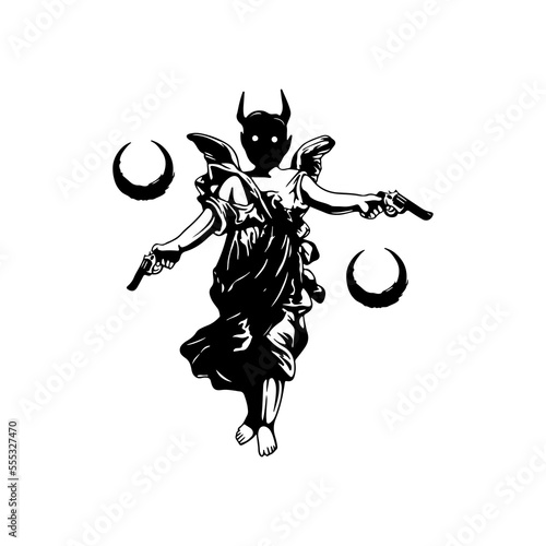 vector illustration of an angel holding a firearm