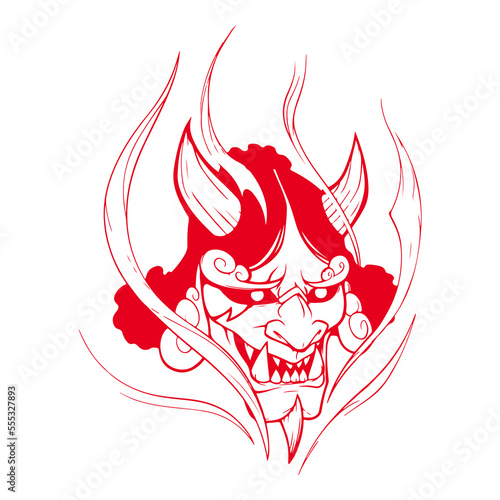 vector illustration of a horned demon samurai