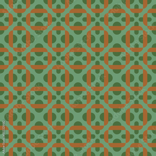 seamless green pattern with symmetric orange elements