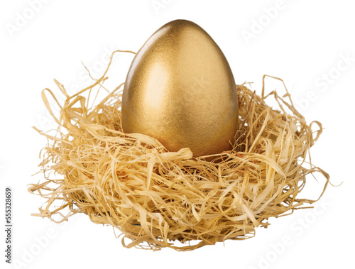 Fotografie Beautiful colored golden easter eggs in the nest