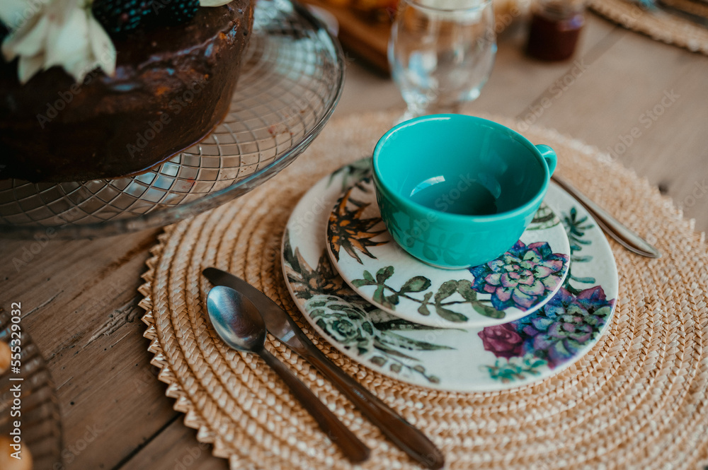 table set with food plates and cutlery table set with food plates and cutlery