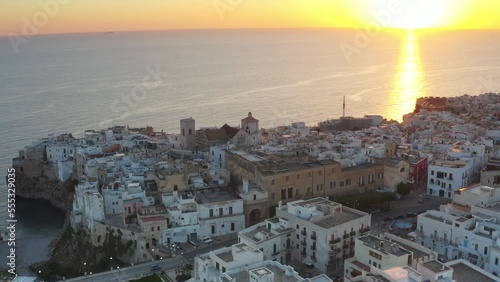 Vista aerea all'alba di Polignano a mare. Un paese a Bari in Puglia photo