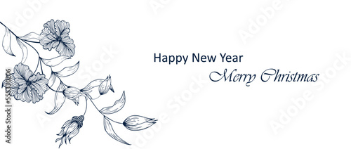 Billede på lærred Floral background with New Year Christmas greeting