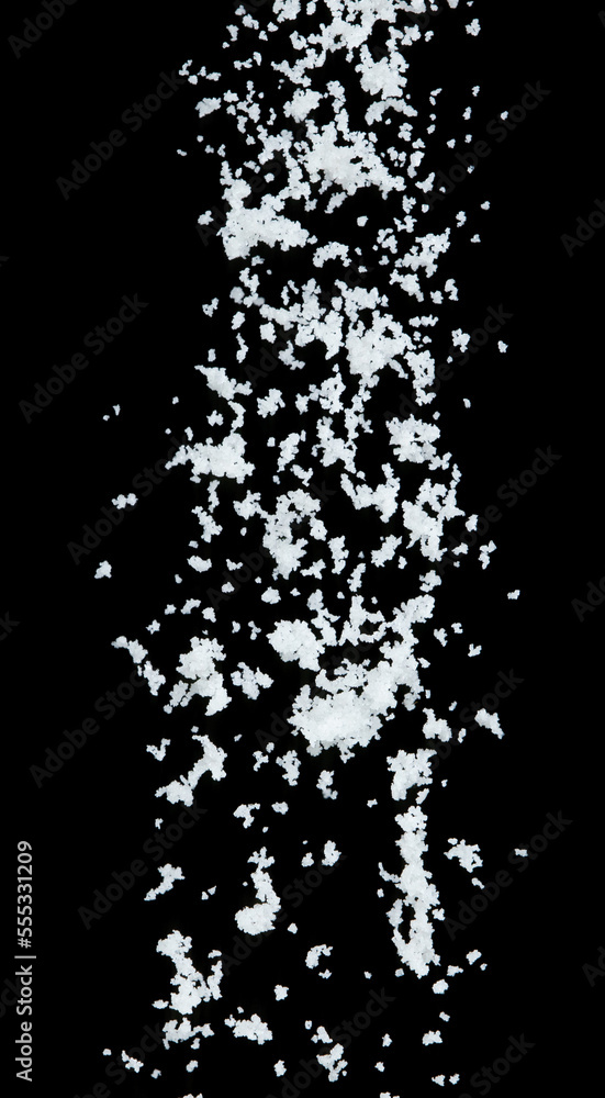 Salt flying explosion, crystal white grain salts explode abstract cloud fly. Beautiful complete seed salt splash in air, food object design. Selective focus freeze shot black background isolated Salt flying explosion, crystal white grain salts explode abstract cloud fly. Beautiful complete seed salt splash in air, food object design. Selective focus freeze shot black background isolated