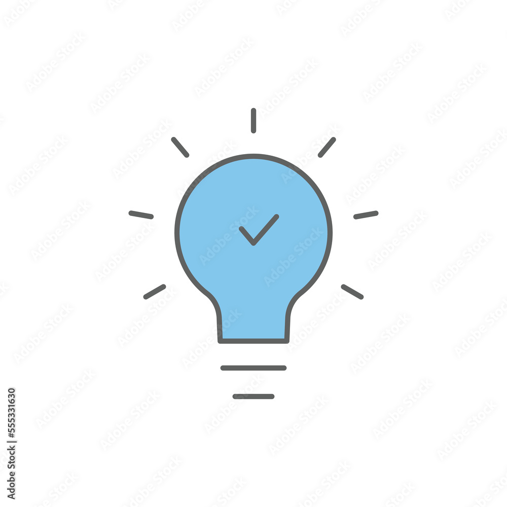 Light bulb icon illustration with check mark. Two tone icon style. Simple vector design editable Light bulb icon illustration with check mark. Two tone icon style. Simple vector design editable