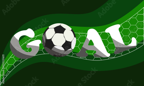 Abstract background in the form of a football field with a ball and a net and a large inscription GOAL. Imitation of a football game. The theme of football. The movement of the ball along the line