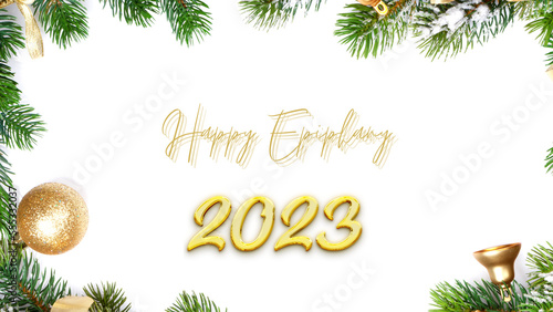 happy Epiphany wish with leafy background 2023