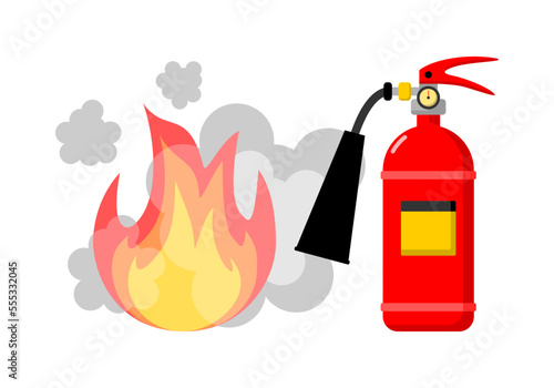 Red fire extinguisher rescue tool  to extinguish fire on white background icon flat vector design.