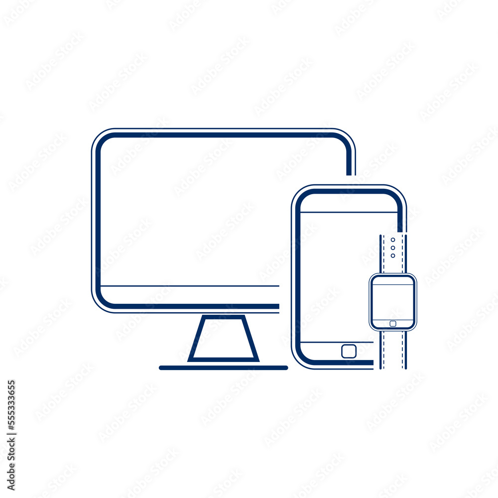 Monitor, phone and clock icons on white background Monitor, phone and clock icons on white background