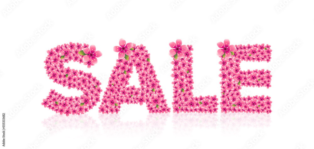 Sale Typo with Pink flower and with White Background Sale Typo with Pink flower and with White Background