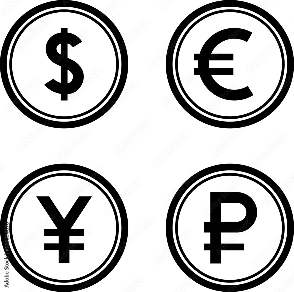 World currency coins icon vector. World currency coins icon vector.