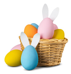 Cute bunny made of easter eggs. Happy Easter