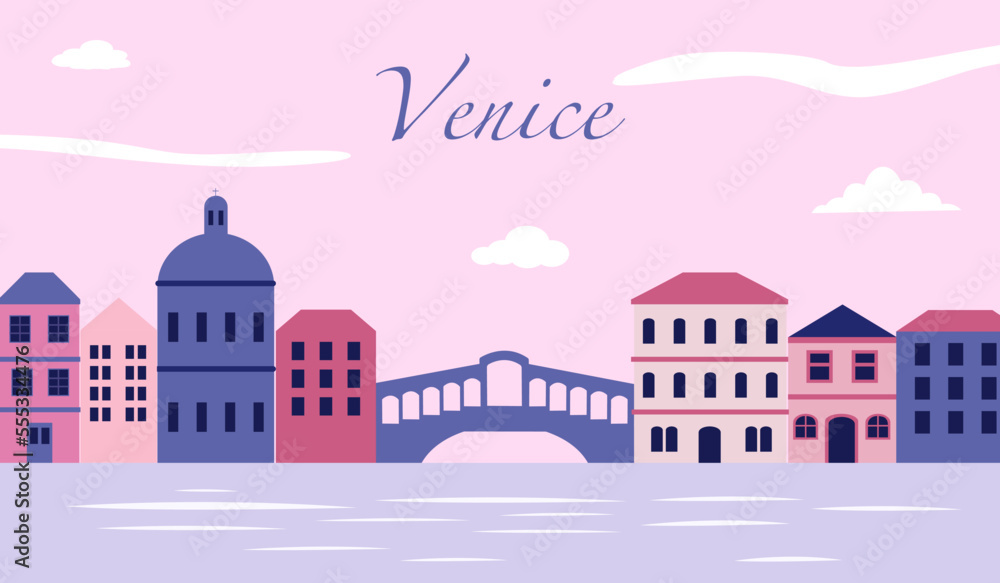 City of Venice Italy in flat design.