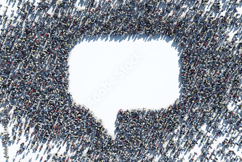 crowd forming a talk bubble, 3d render photo