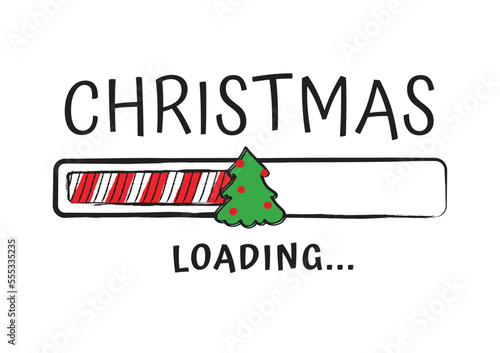 Progress bar with inscription - Christmas loading in sketchy style on white background. Vector Christmas illustration for t-shirt design, poster or greeting card.