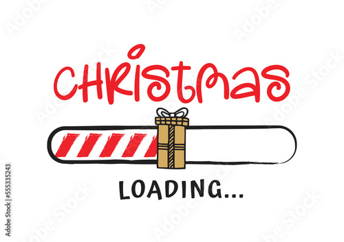 Progress bar with inscription - Christmas loading in sketchy style on white background. Vector Christmas illustration for t-shirt design, poster or greeting card.