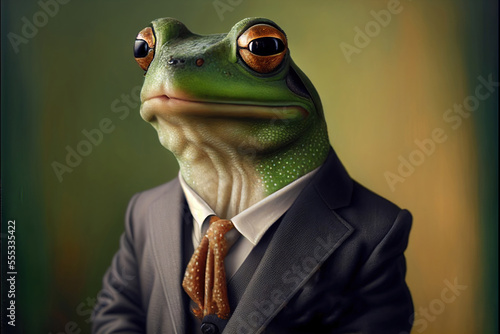 Portrait of frog in a business suit, generative ai