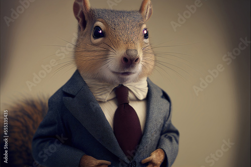 Portrait of squirrel in a business suit, generative ai