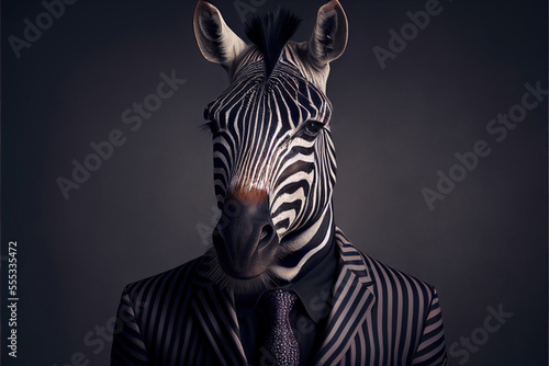 Portrait of Zebra in a business suit  generative ai