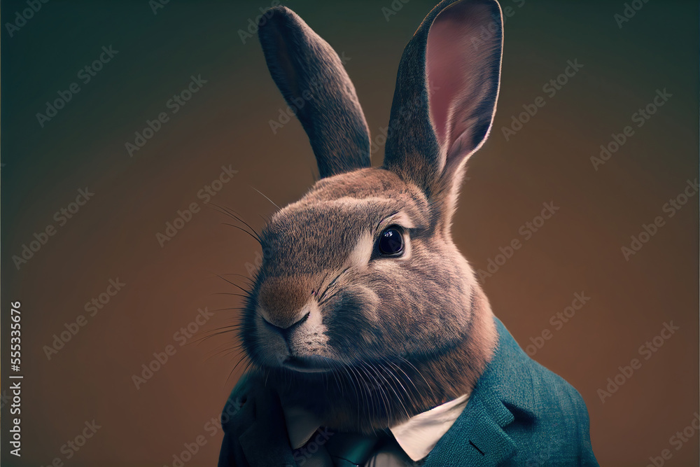 Portrait of Rabbit in a business suit, generative ai