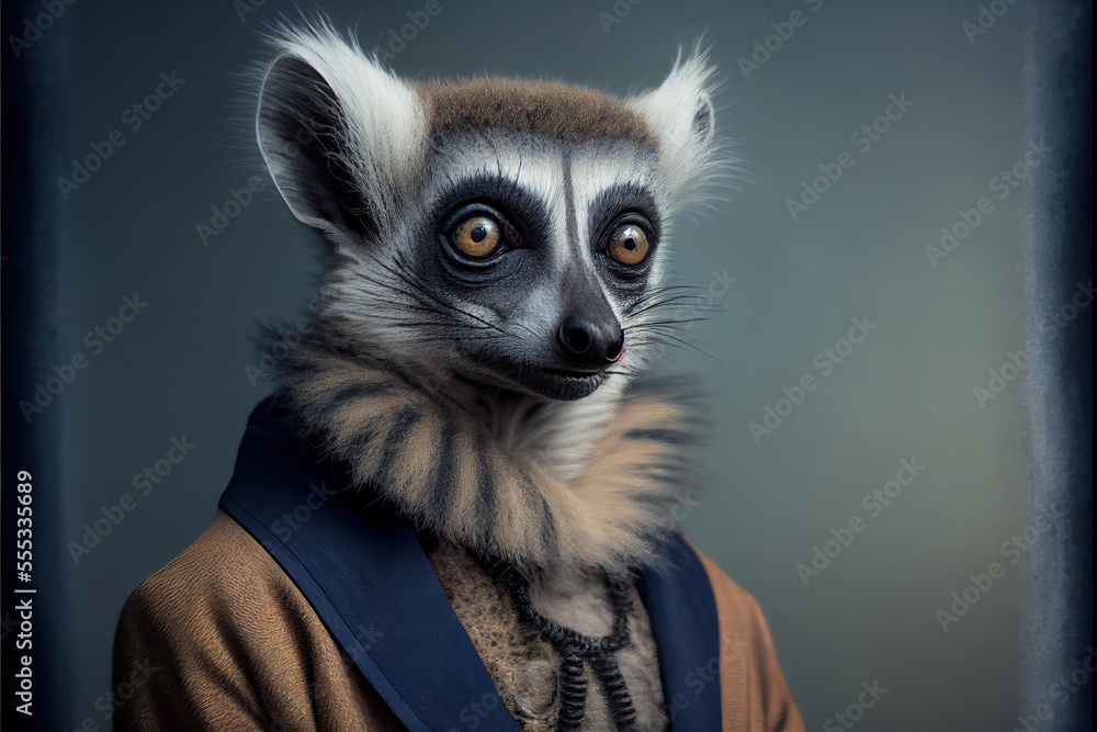 Portrait of lemur in a business suit, generative ai