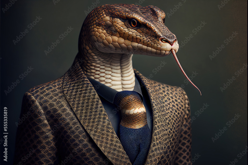 Portrait of snake in a business suit, generative ai - obrazy, fototapety, plakaty 