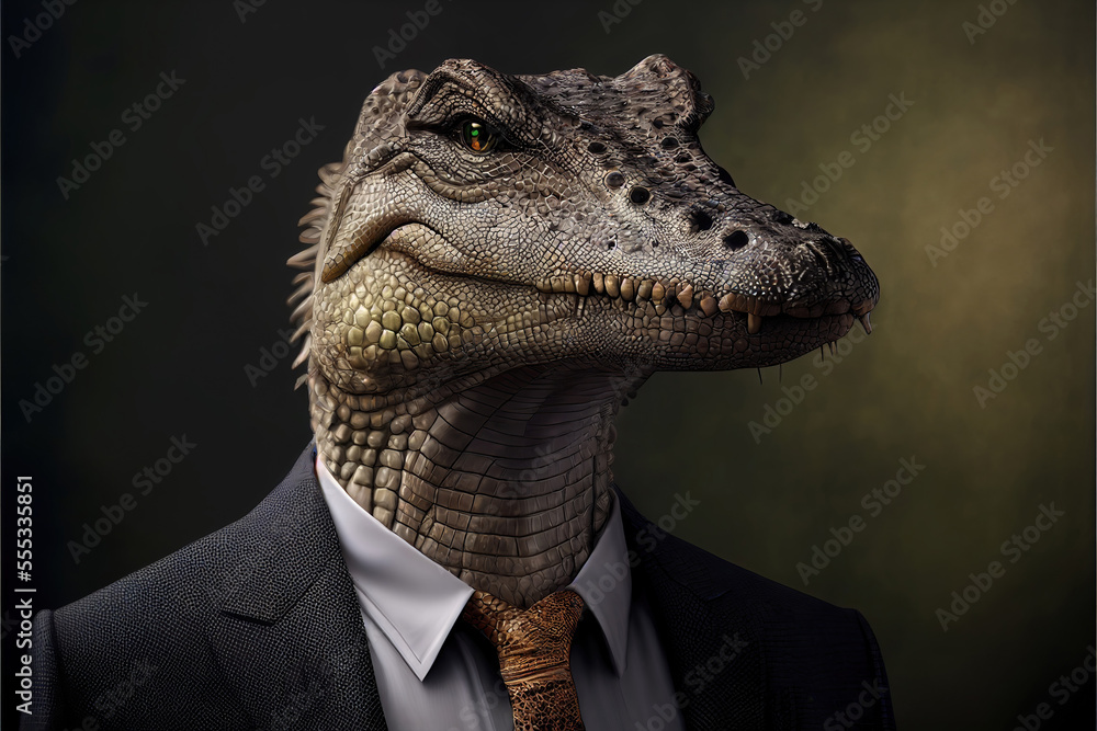Portrait of crocodile in a business suit, generative ai