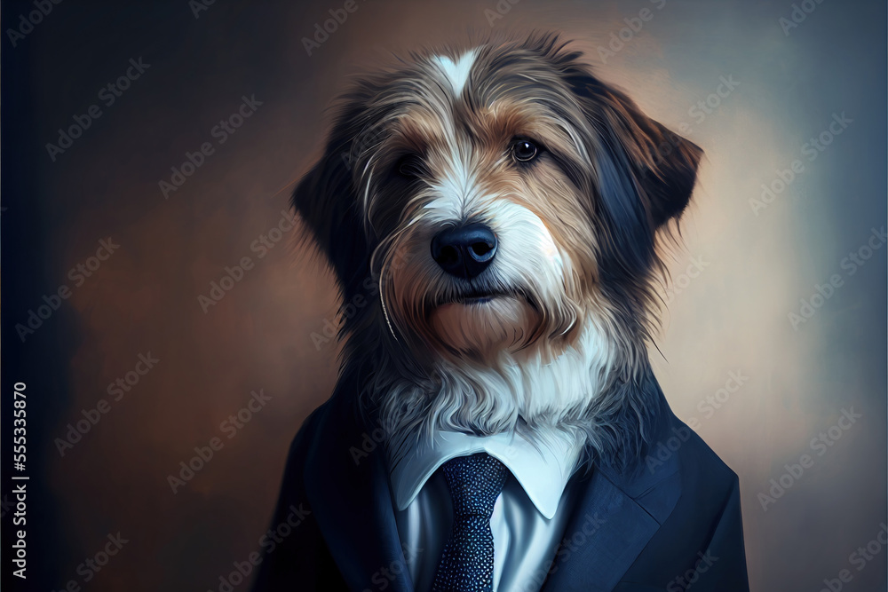 Portrait of dog in a business suit, generative ai