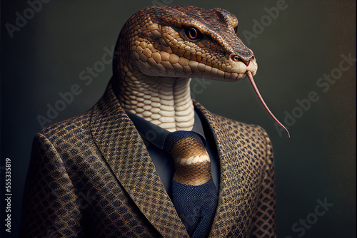Portrait of snake in a business suit, generative ai photo