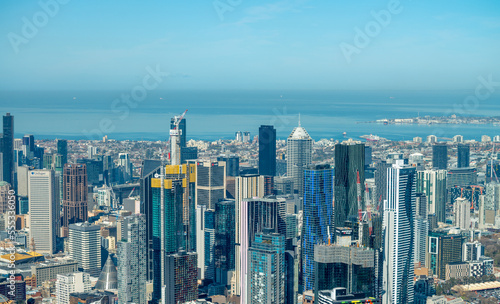 MELBOURNE - SEPTEMBER 8, 2018: Aerial view of Melbourne skyline from helicopter. The city attracts 10 million tourists annually