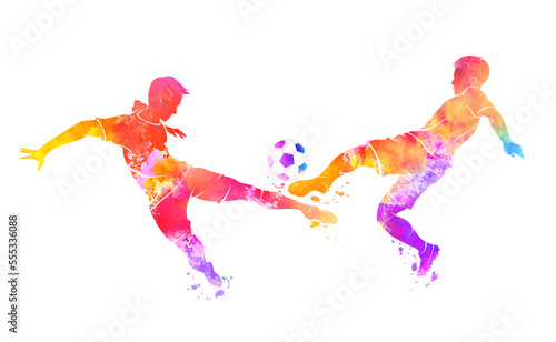 Football players and ball. Vector illustration of soccer players with a ball drawn with paint blots. Sketch for creativity.