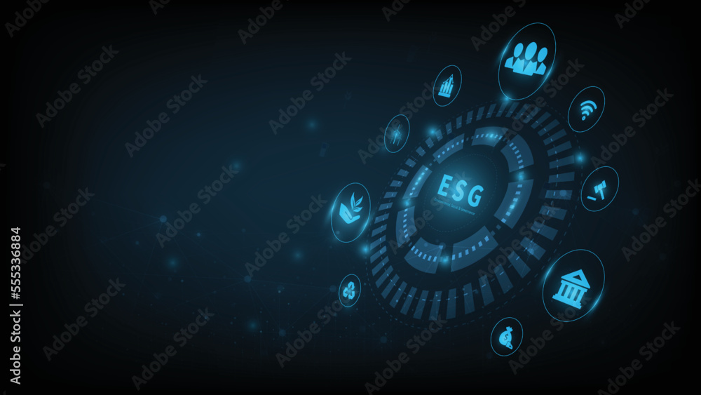 Sustainable business on networked connection vector illustration on blue color background. ESG icon concept .Environmental,Social and Corporate Government. Sustainable business on networked connection vector illustration on blue color background. ESG icon concept .Environmental,Social and Corporate Government.