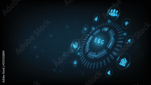 Sustainable business on networked connection vector illustration on blue color background. ESG icon concept .Environmental,Social and Corporate Government.