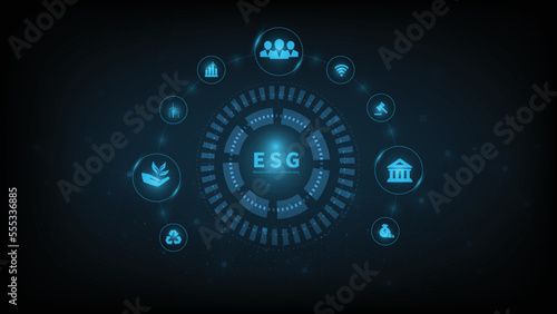 Sustainable business on networked connection vector illustration on blue color background. ESG icon concept .Environmental,Social and Corporate Government.