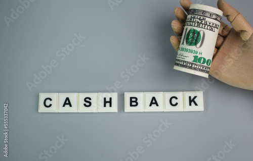letters of the alphabet with the word cash back. cash back concept