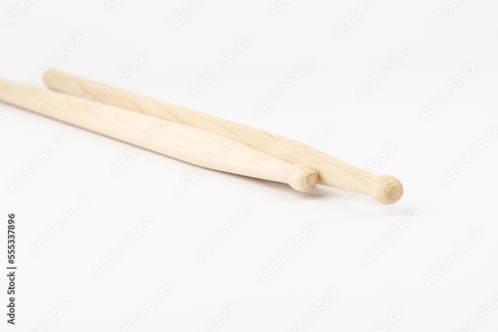 Wooden drumsticks isolated on white background. musical instrument.