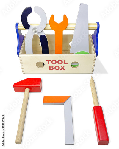 Wooden Toolbox Toolset Toolkit with Wooden Tools | Building Toy Set DIY construction kit | Hammering And Pounding Pretend play toy | Tool box, Hammer, Saw, Screwdriver, Spanner, Plier, Try square